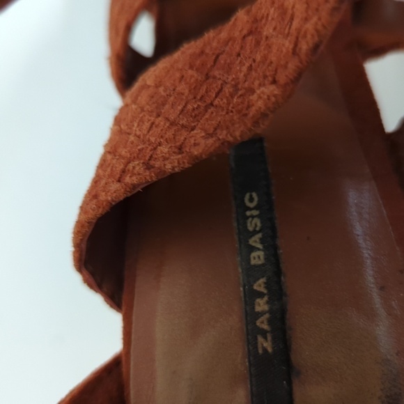 Zara Braided Lace Up Suede Stiletto Heels Brunt Orange 38/7.5 summer bohemian - Picture 7 of 12